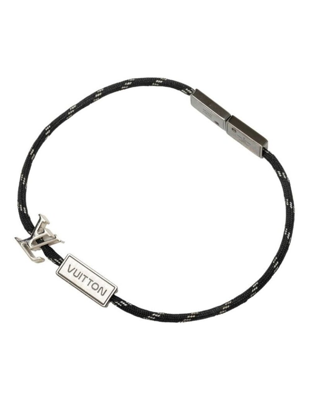 Louis Vuitton Bracelet LV Satellite Logo Plate Silver Black Nylon Metal